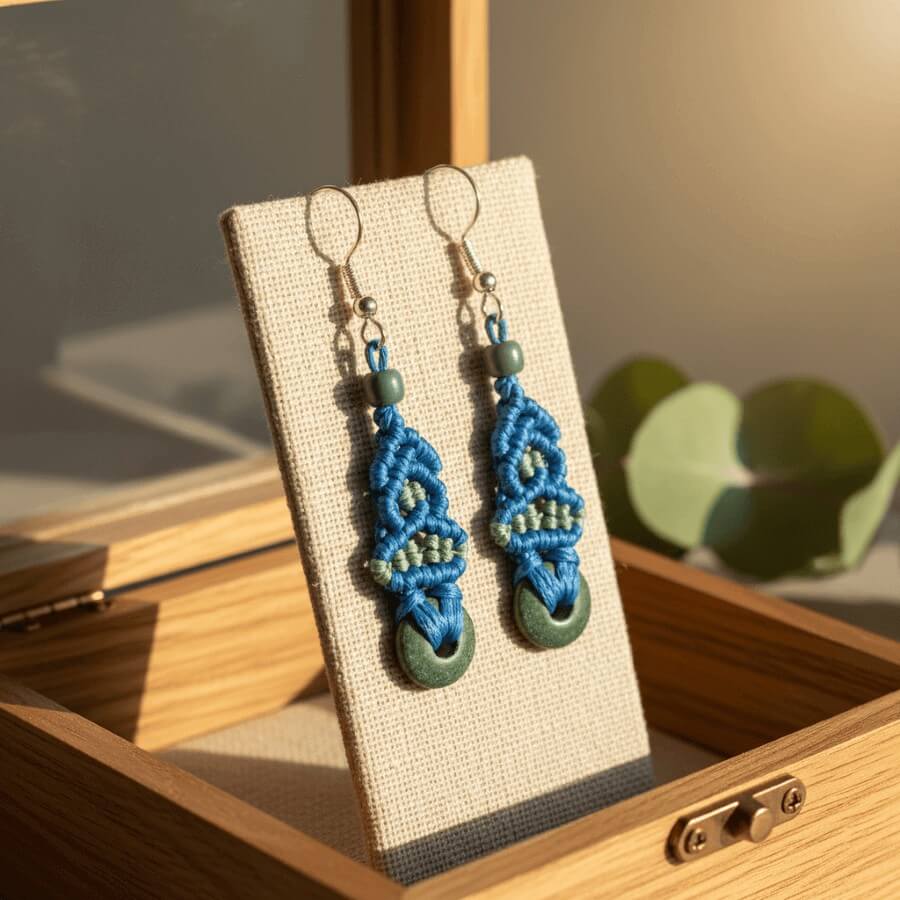 Macramé σκουλαρίκια DKUnique E8062 με ξύλινη χάντρα – σετ με βραχιόλι B8050