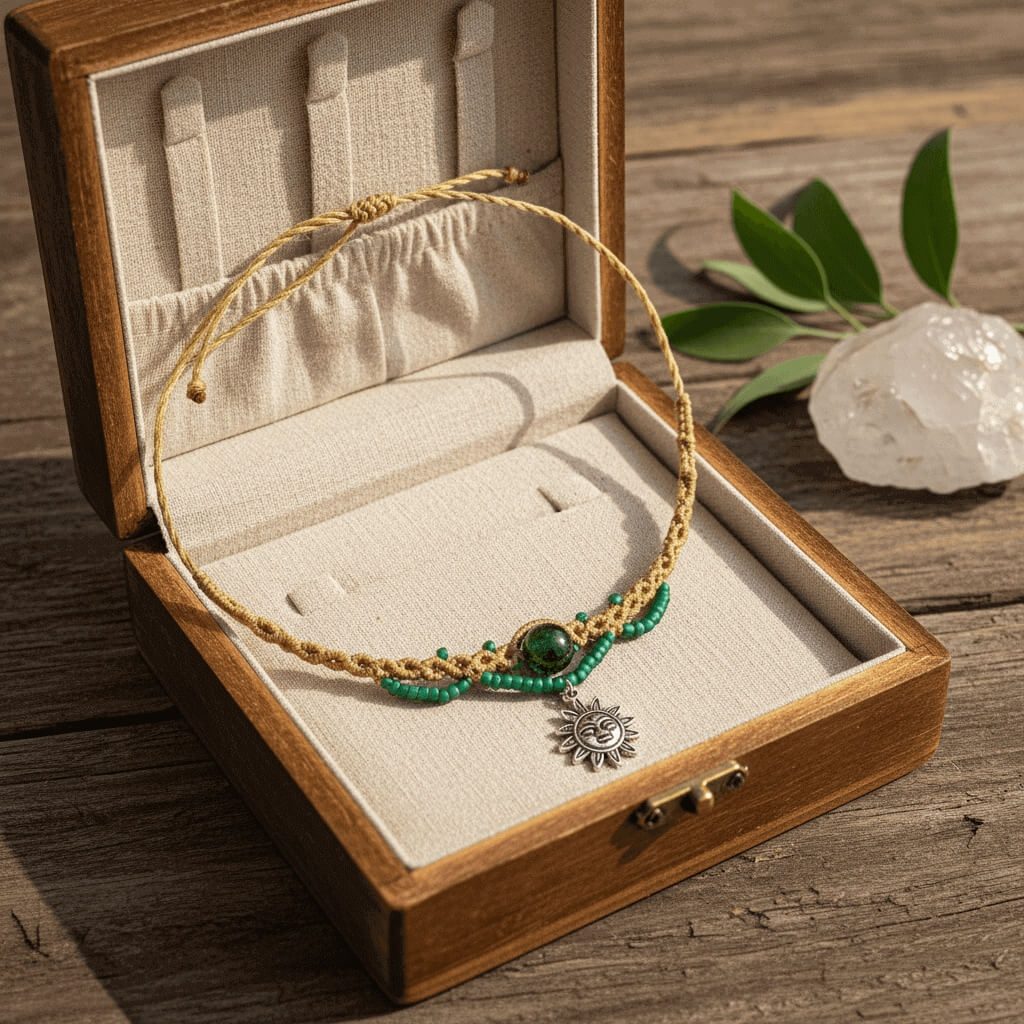 Χειροποίητο macrame κολιέ dkunique με silver λεπτομέρειες και λαμπαδορίτη